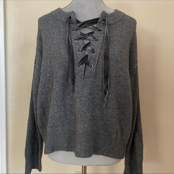 Rails Grey Lace Up Sweater - Picture 1 of 4